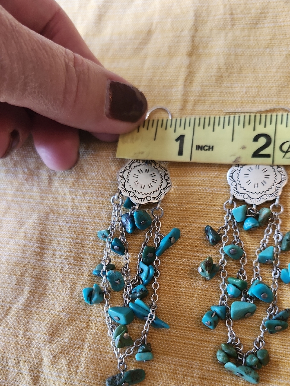 Lauren Ralph Lauren Turquoise Concho Medallion Dangle Earrings Southwestern Chip - Picture 6 of 6
